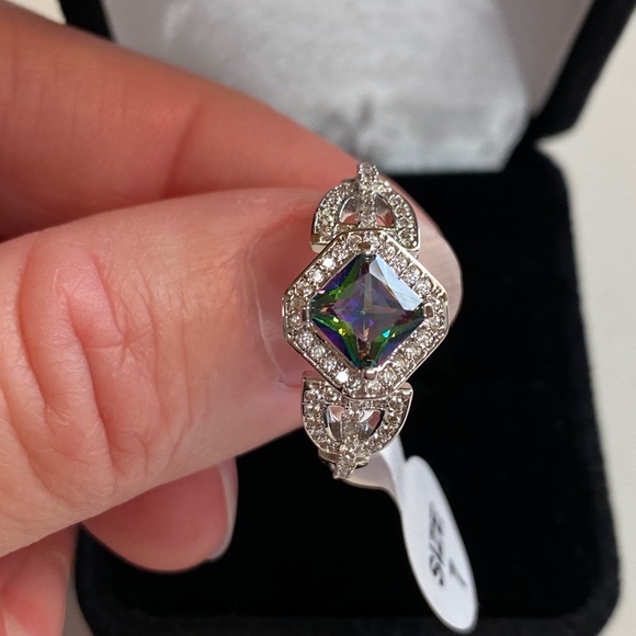 925 Sterling Silver Mystic Rainbow Diamond Ring - Picture 5 of 13